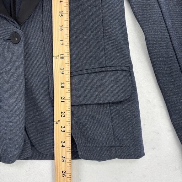 Bella Luxx Perfect Everyday Blazer Size S Blue Black Stretch Jacket Silk Collar - Picture 12 of 13